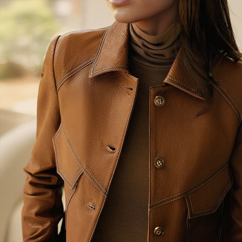 Brown soft leather jacket for women in a regular fit