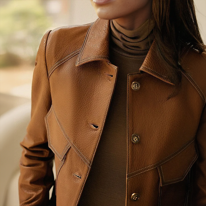Brown soft leather jacket for women in a regular fit