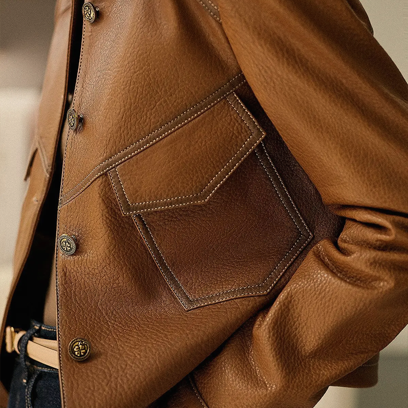 Brown soft leather jacket for women in a regular fit