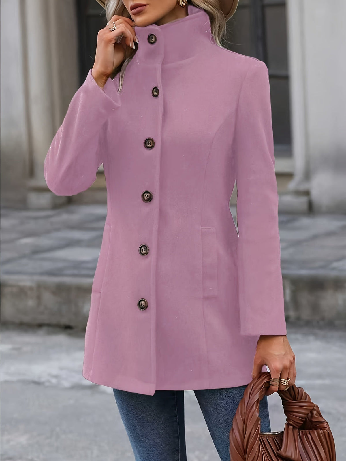 Waist-cinching mid-length coat with tailored belt, product still life