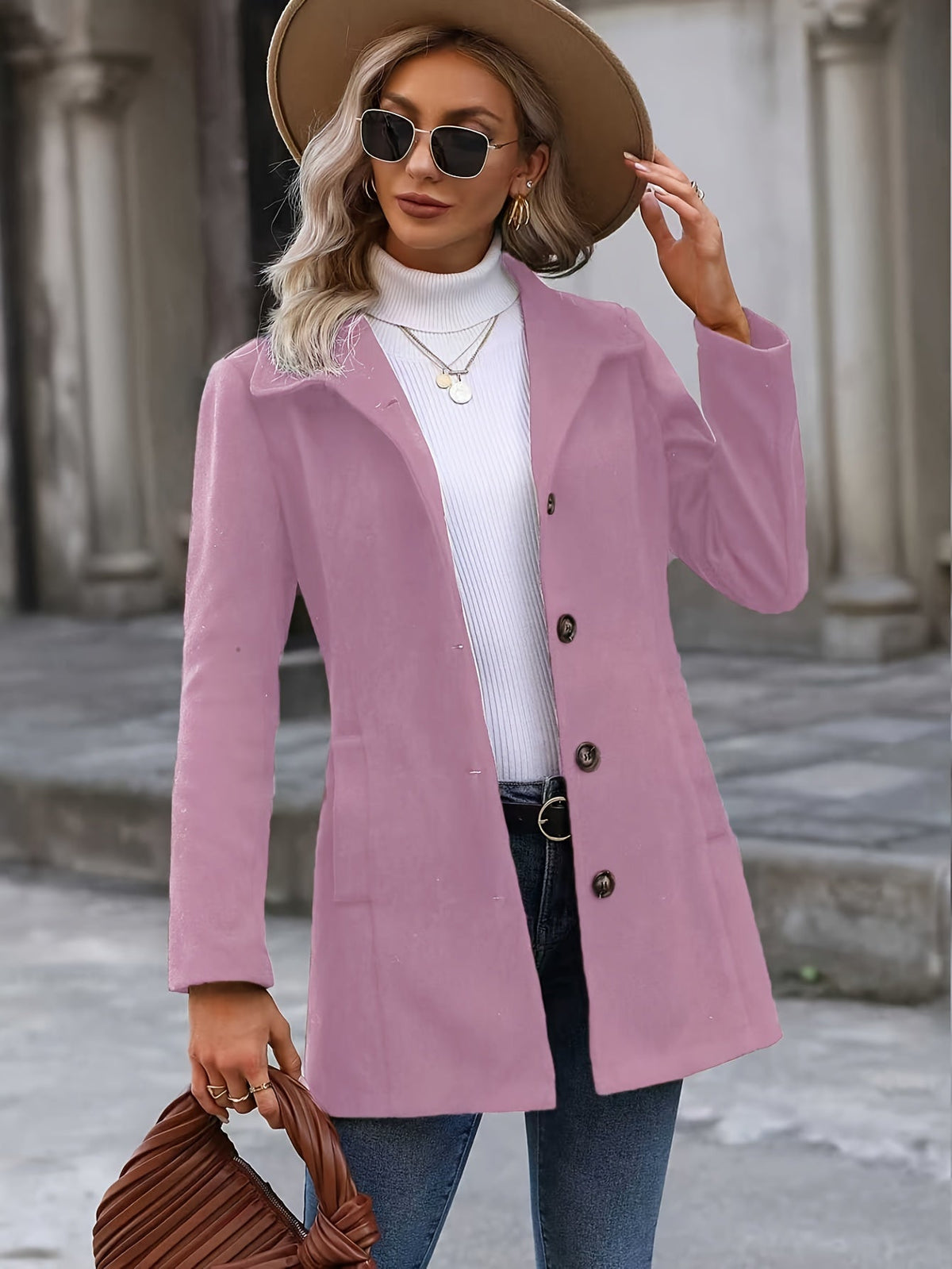 Waist-cinching mid-length coat with tailored belt, product still life