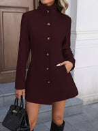 Waist-cinching mid-length coat with tailored belt, product still life