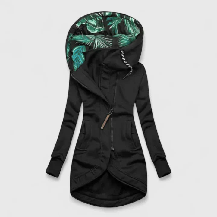Women's Casual Hooded Zip-Up Jacket With Kangaroo Pockets And Drawstring
