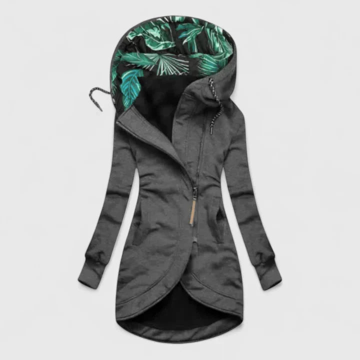 Women's Casual Hooded Zip-Up Jacket With Kangaroo Pockets And Drawstring