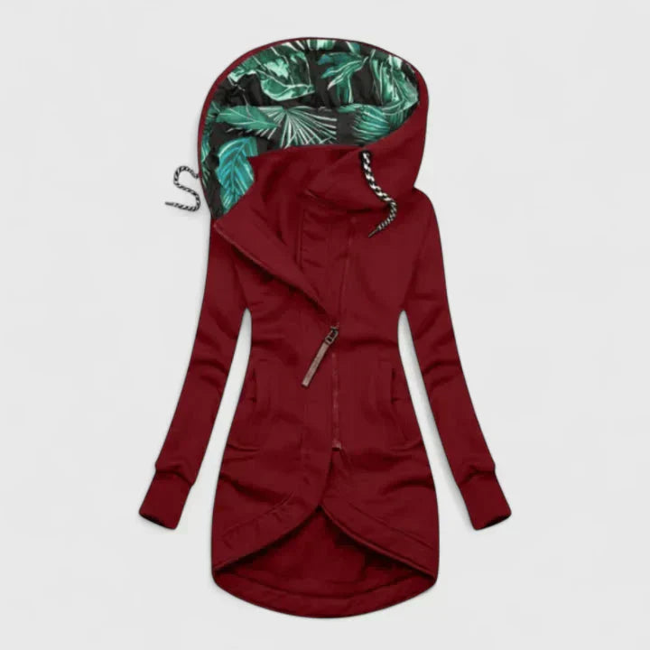Women's Casual Hooded Zip-Up Jacket With Kangaroo Pockets And Drawstring