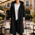 Women's crimson red hooded waterproof trench coat with a tailored fit