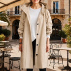 Women's crimson red hooded waterproof trench coat with a tailored fit