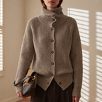 Women's taupe open front longline knit cardigan for autumn layering