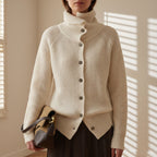 Women's taupe open front longline knit cardigan for autumn layering