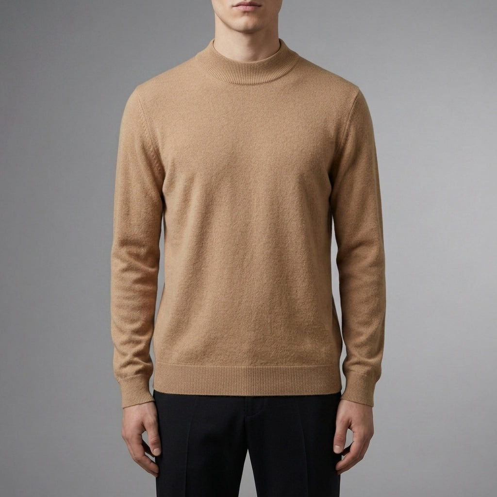 Men's camel cashmere blend crew neck jumper for autumn