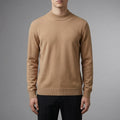 Men's camel cashmere blend crew neck jumper for autumn