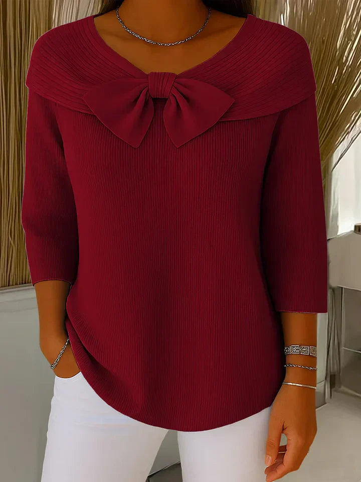 Women's Red Sophisticated Bow Collar Knitted Autumn Jumper