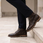 Espresso Brown men's rugged faux leather lace-up work boots