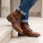 Espresso Brown men's rugged faux leather lace-up work boots