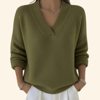 Women's Green V-Neck Knitted Jumper for Everyday Autumn Wear