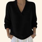 Women's Black V-Neck Knitted Jumper for Everyday Autumn Wear