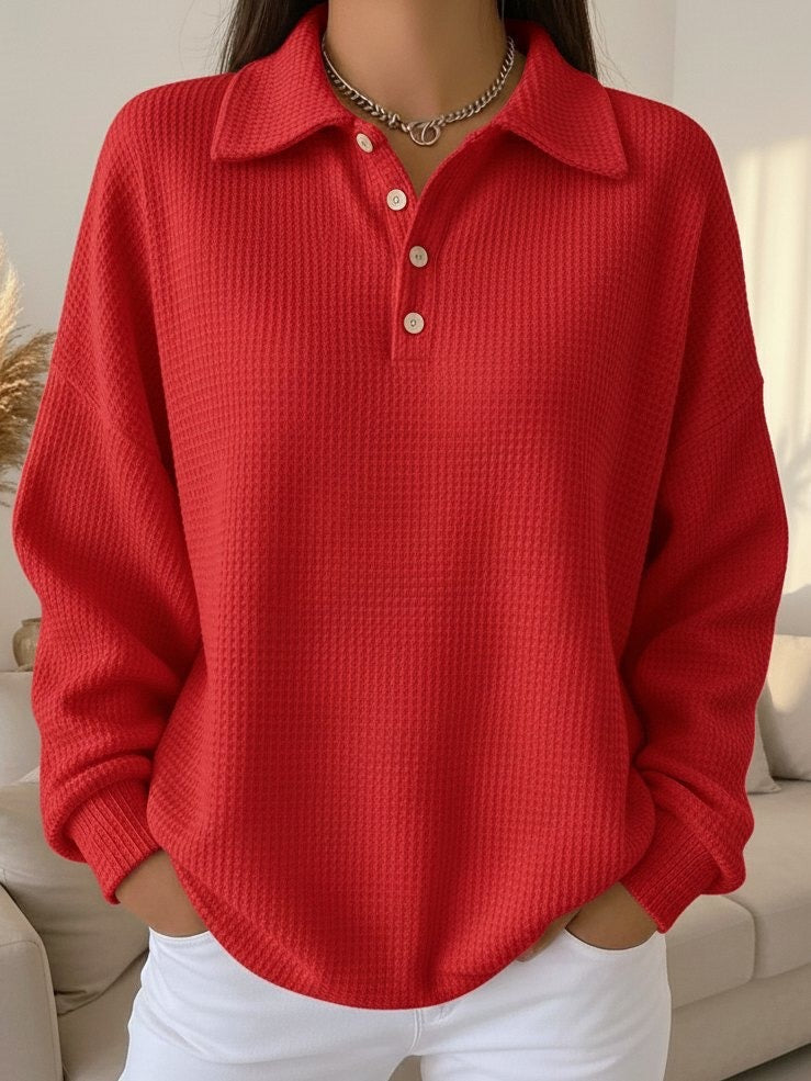 Women's Red Polo Collar Knit Jumper