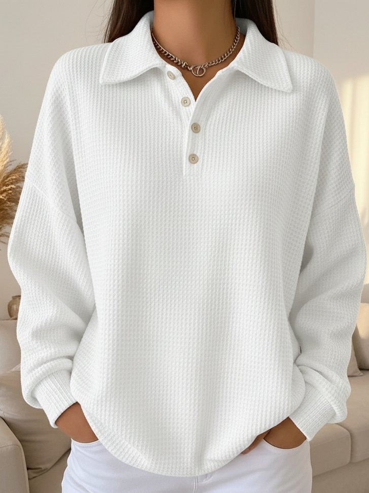 Women's White Polo Collar Knit Jumper