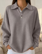 Women's Grey Polo Collar Knit Jumper