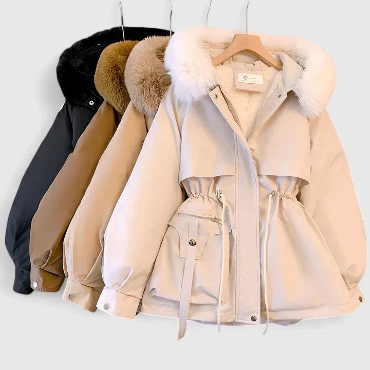 Women's Faux Fur Hood Jacket With Adjustable Drawstring Waist