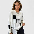 Women's White Colour-Block Crew Neck Jumper for Everyday Autumn Wear
