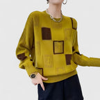 Women's Yellow Colour-Block Crew Neck Jumper for Autumn Wear