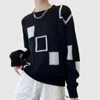 Women's Black Colour-Block Crew Neck Jumper for Everyday Autumn Wear