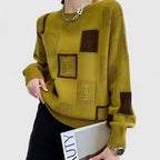 Women's Yellow Colour-Block Crew Neck Jumper for Autumn Wear