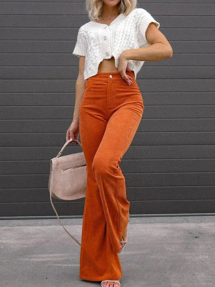 Women's flared corduroy trousers in khaki