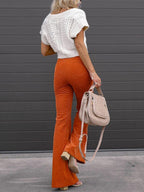 Women's flared corduroy trousers in khaki
