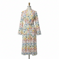 Floral print flannel dressing gown with shawl collar and tie waist