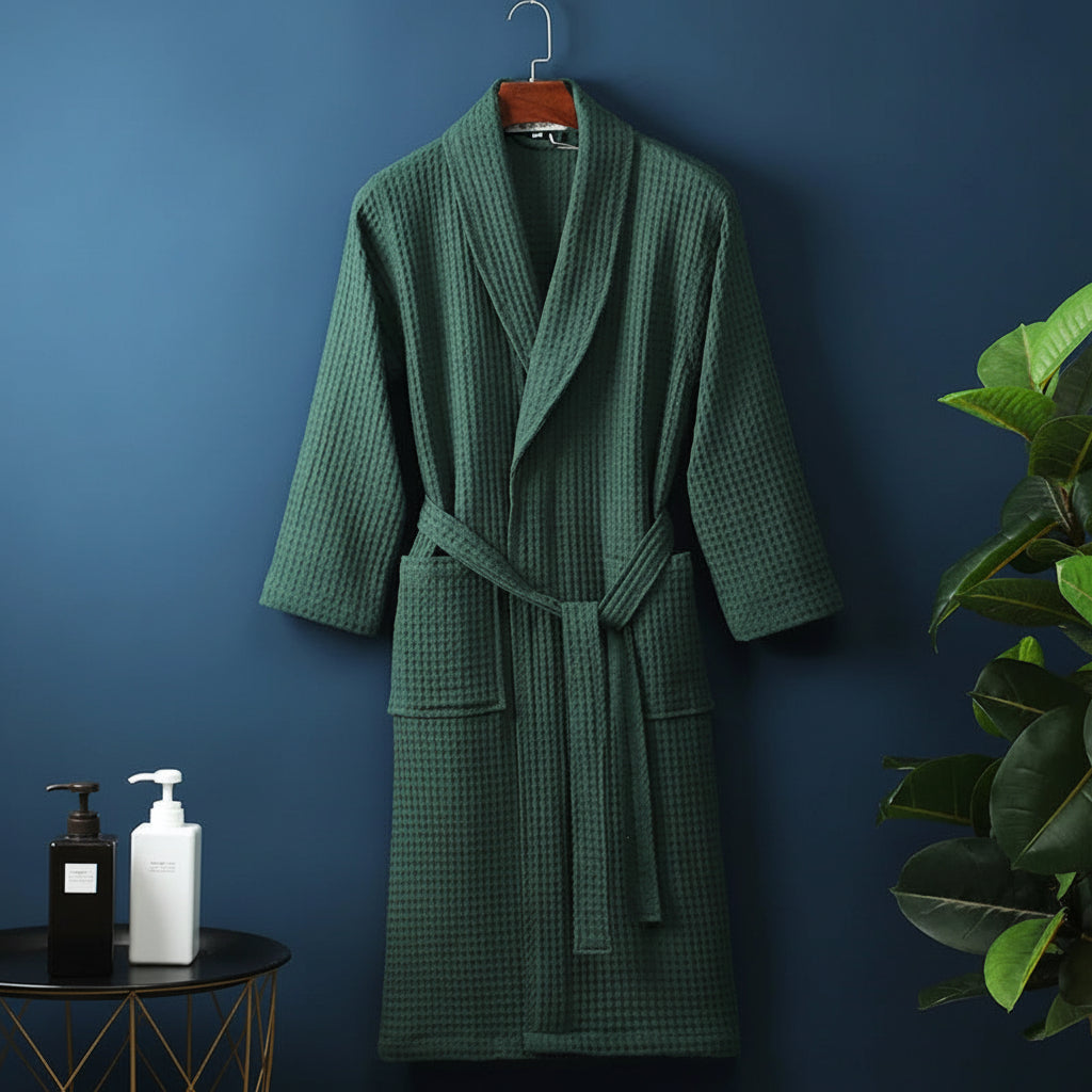 Soft plush dressing gown for men and women, product still life