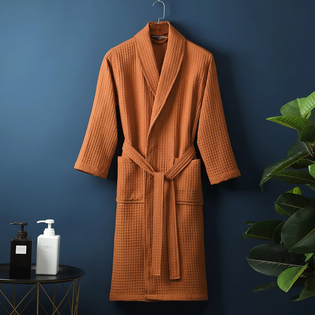 Soft plush dressing gown for men and women, product still life