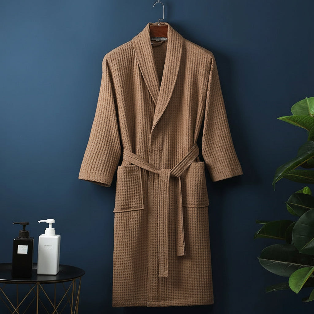 Soft plush dressing gown for men and women, product still life