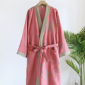 Lightweight waffle-knit dressing gown with shawl collar and tie waist