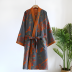 Lightweight waffle-knit dressing gown with shawl collar and tie waist