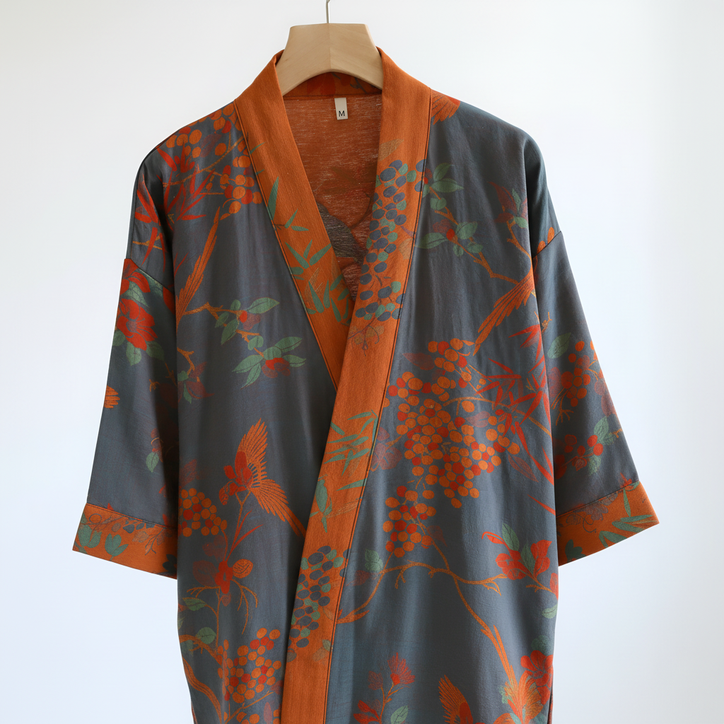 Lightweight waffle-knit dressing gown with shawl collar and tie waist