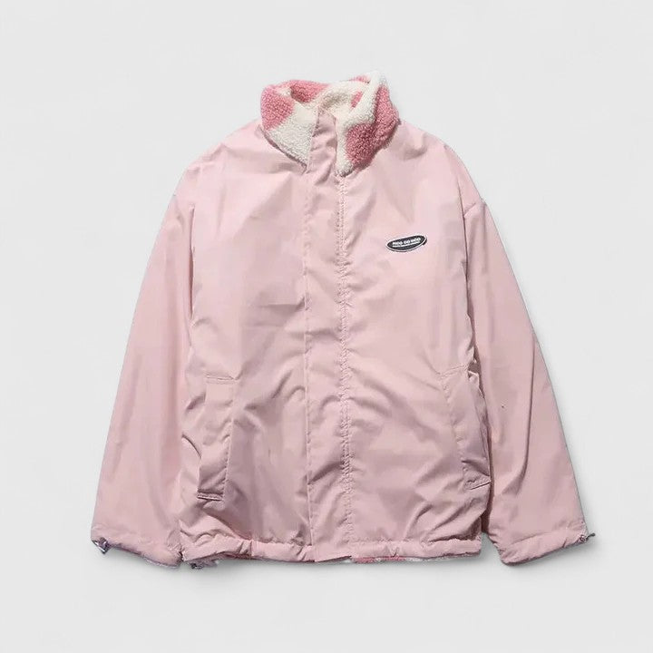 Women's Pink and White Sherpa-Lined Fleece Jacket