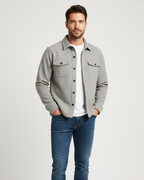 Men's black cotton blend overshirt in a relaxed, regular fit