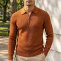 Men's chestnut tan ribbed quarter zip jumper for autumn layering