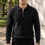 Men's chestnut tan ribbed quarter zip jumper for autumn layering