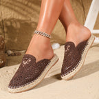 Woven slip-on mules, front view