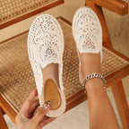 Close-up of woven upper detail on slip-on mules