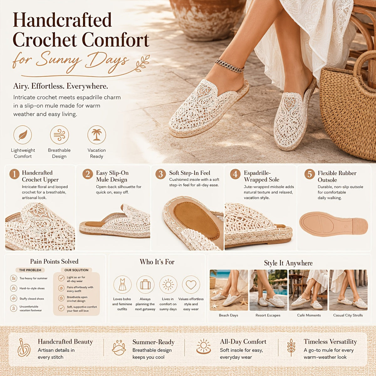 Close-up of sole on woven slip-on mules
