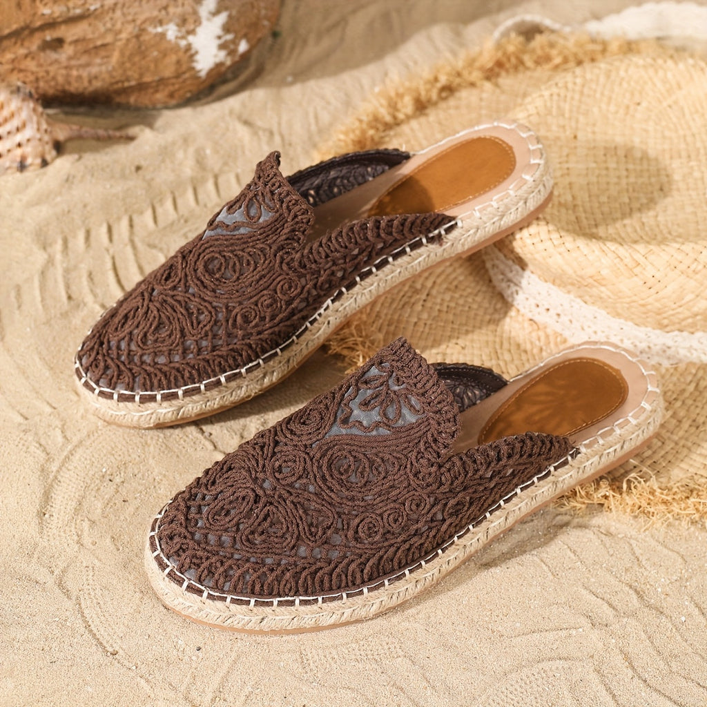 Woven slip-on mules, top view