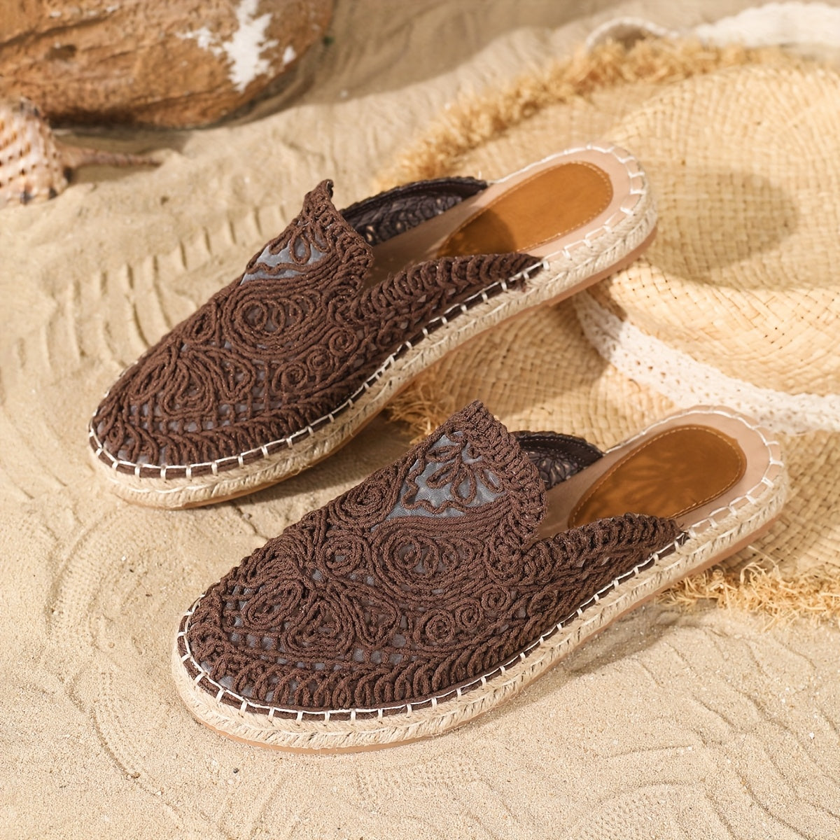Woven slip-on mules, top view