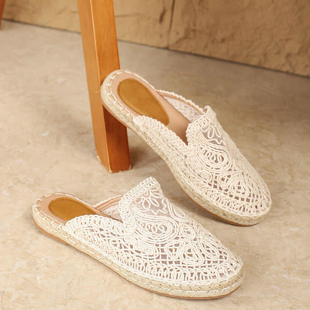 Woven slip-on mules, pair shown together