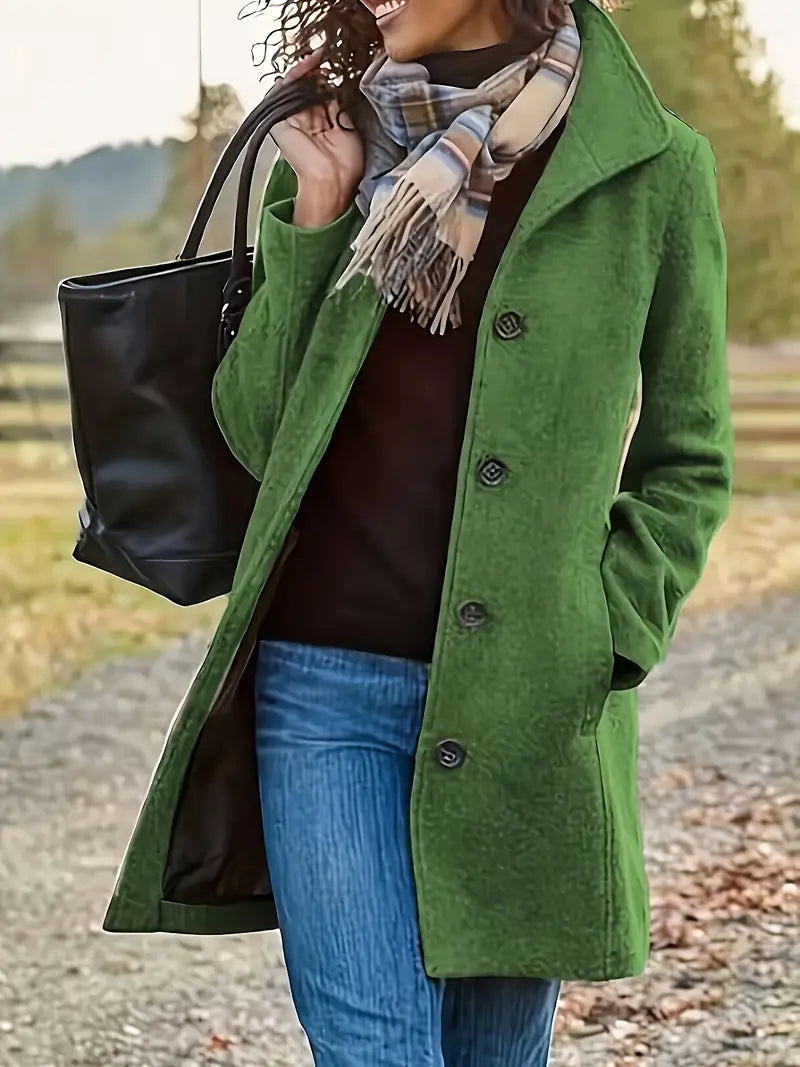 Women's green soft-lined feminine coat for autumn city wear