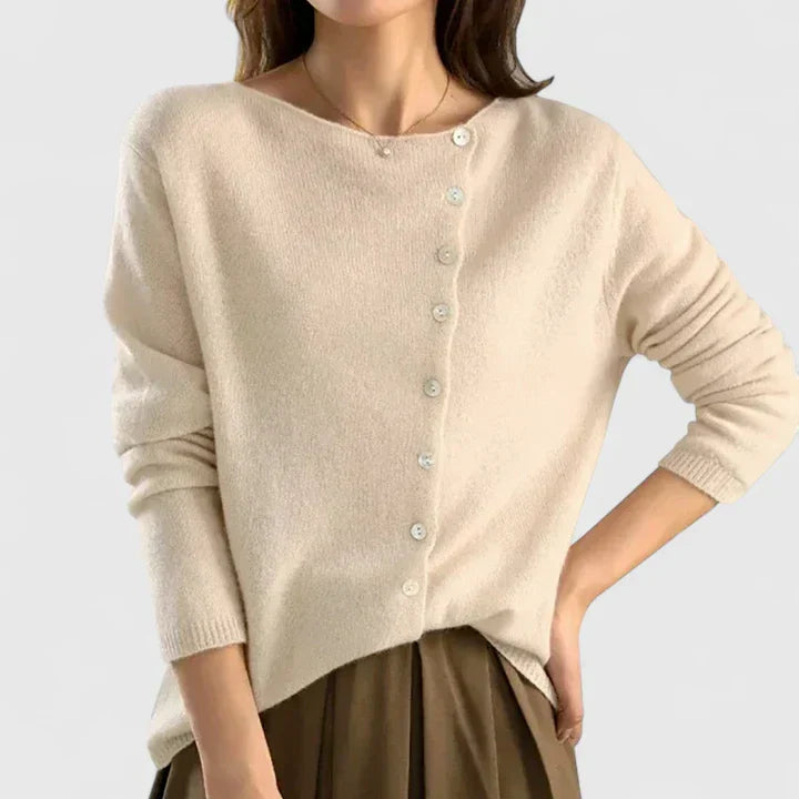 Women's Asymmetric Button Fine Knit Cardigan With Fitted Silhouette