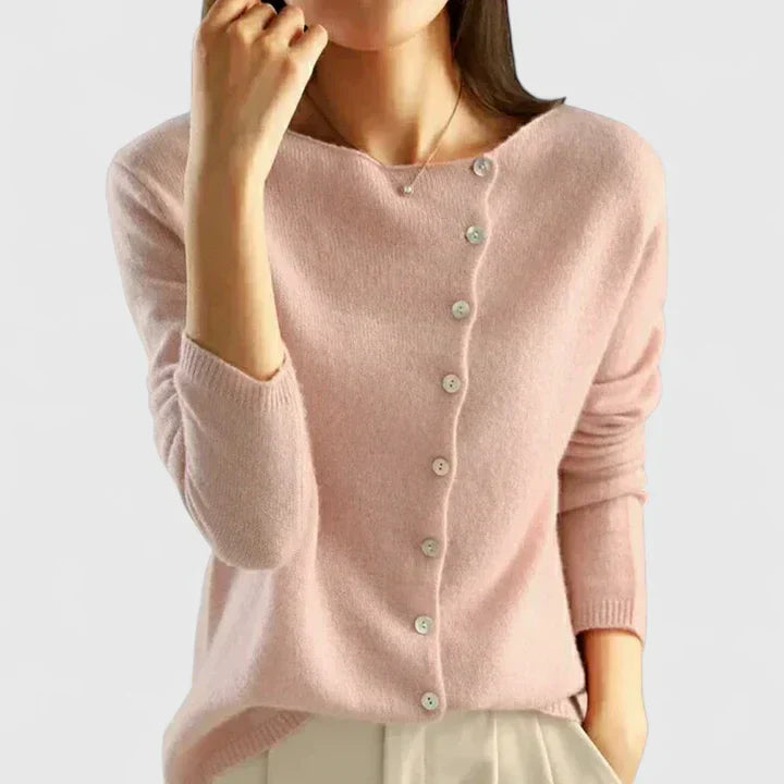 Women's Asymmetric Button Fine Knit Cardigan With Fitted Silhouette